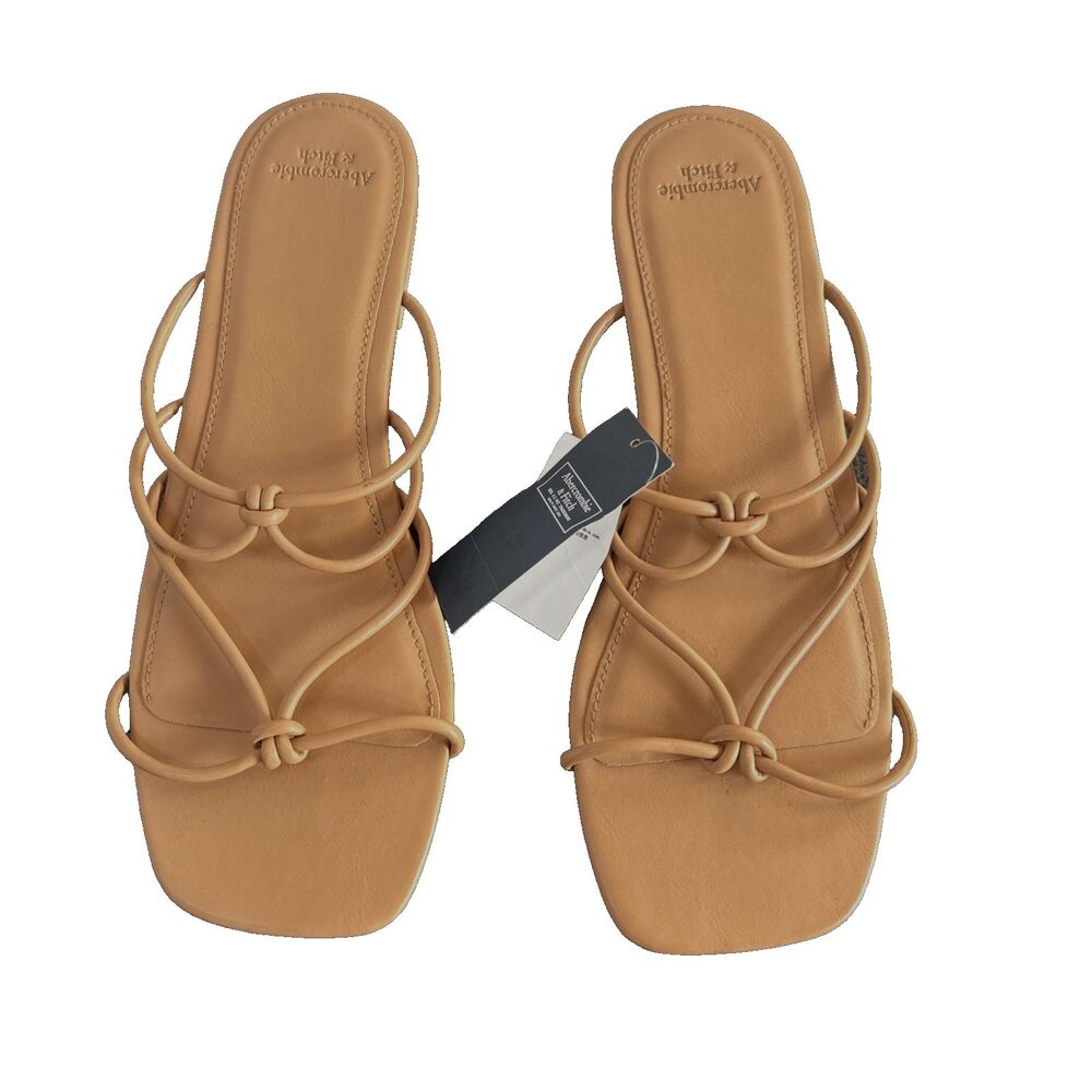 Abercrombie & Fitch Knot Flat Sandals Tan Strappy Square Toe Size 10/11 M NEW